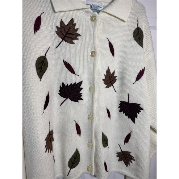Vintage Croft & Barrow Fall Leaf Sweater XL Cream Embroidered Hong‎ Kong - Picture 2 of 6